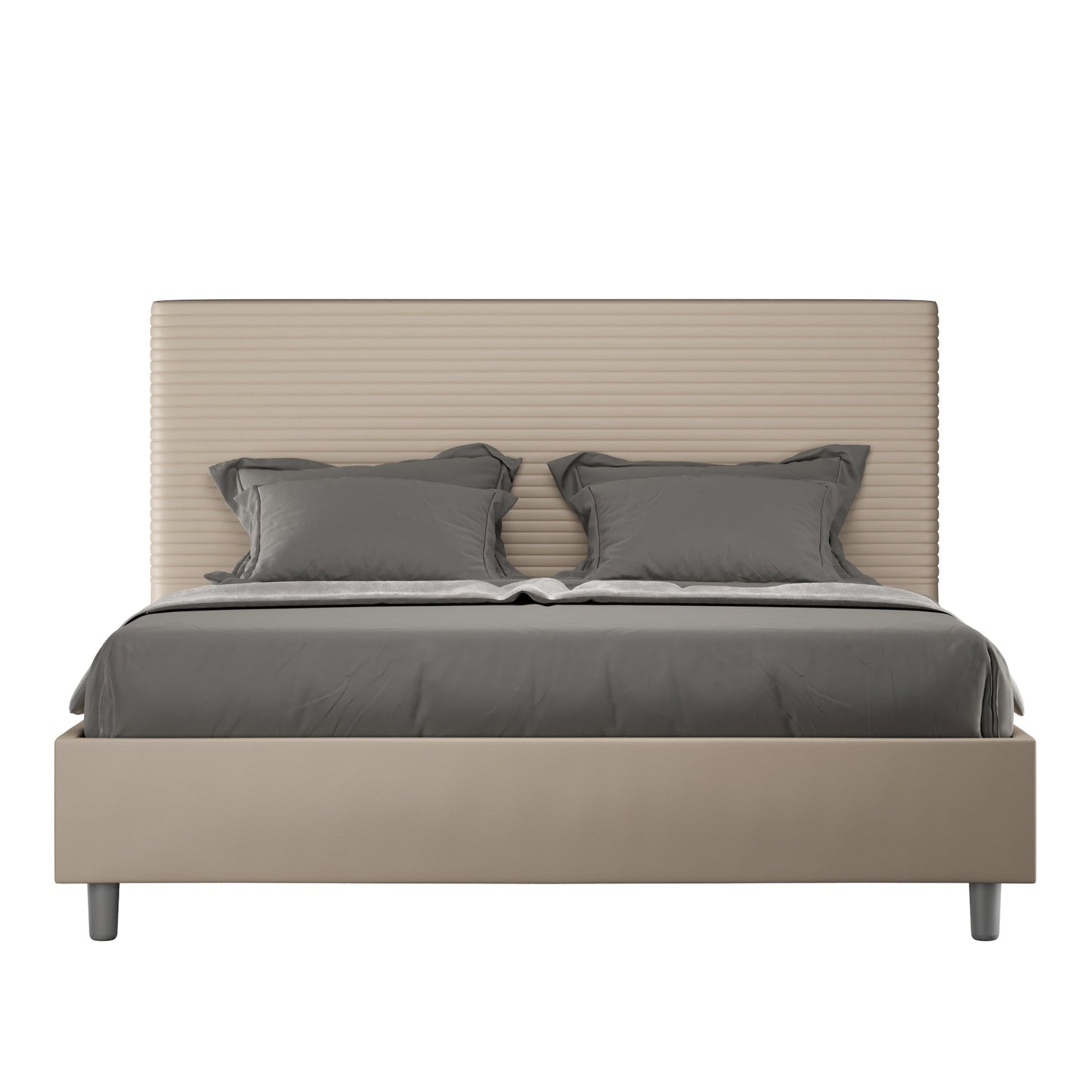 Letto con testata con a scelta giroletto, contenitore o con rete a doghe in similpelle tortora - 80x190 singolo standard - JoyShop materassi
