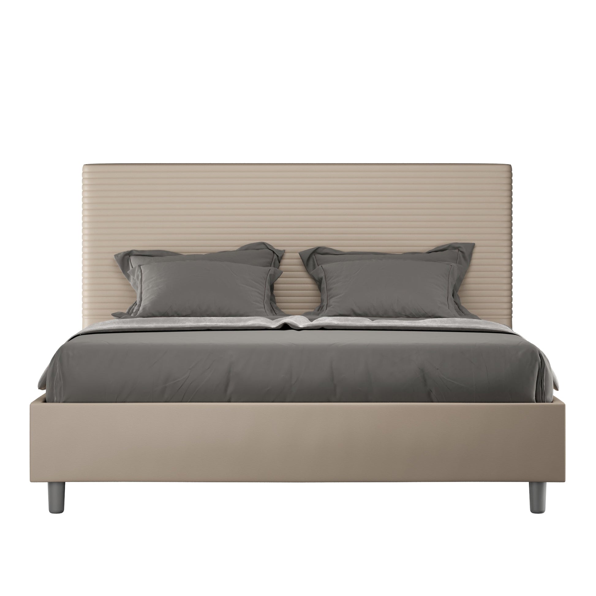 Letto con testata con a scelta giroletto, contenitore o con rete a doghe in similpelle tortora - 80x190 singolo standard - JoyShop materassi