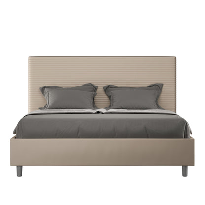 Letto con testata con a scelta giroletto, contenitore o con rete a doghe in similpelle tortora - 80x190 singolo standard - JoyShop materassi