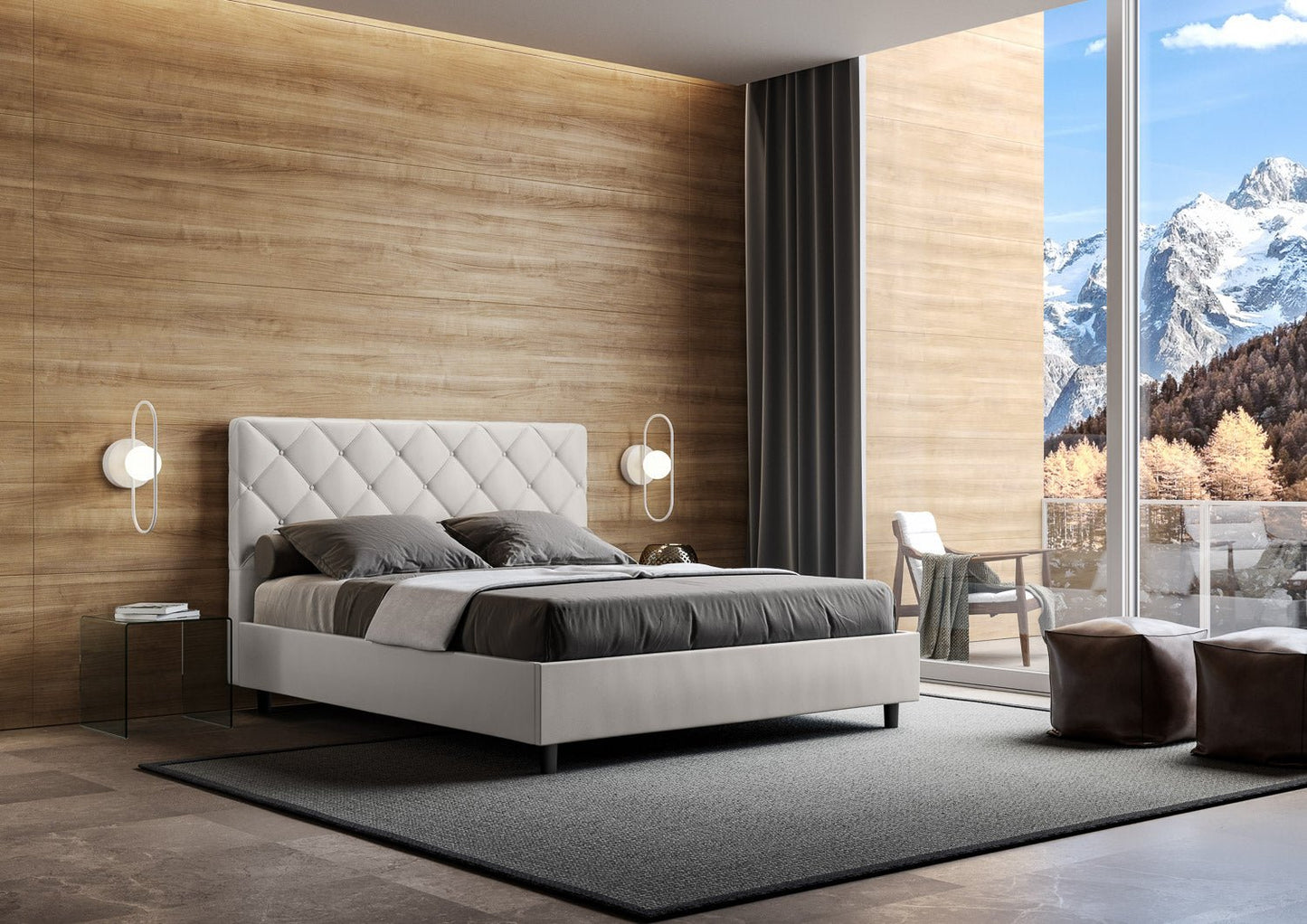 Cama con cabecera con botones a elegir entre canapé, contenedor o con somier de lamas en similpiel blanca - 80x190 individual estándar - JoyShop Colchones