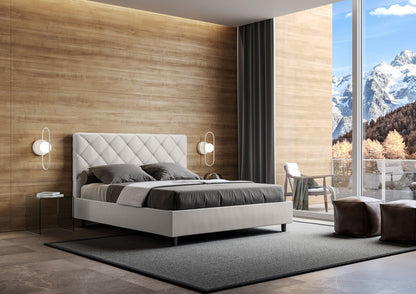 Cama con cabecera con botones a elegir entre canapé, contenedor o con somier de lamas en similpiel blanca - 80x190 individual estándar - JoyShop Colchones