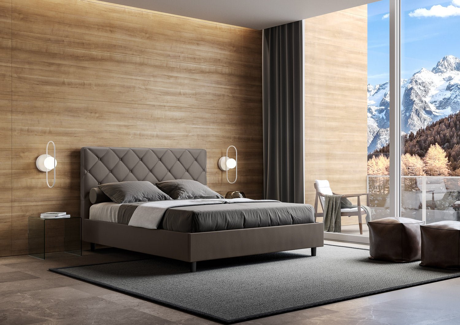 Letto con testata con bottoni a scelta tra giroletto, contenitore o con rete a doghe in similpelle cappuccino - 80x190 estándar individual - JoyShop colchones