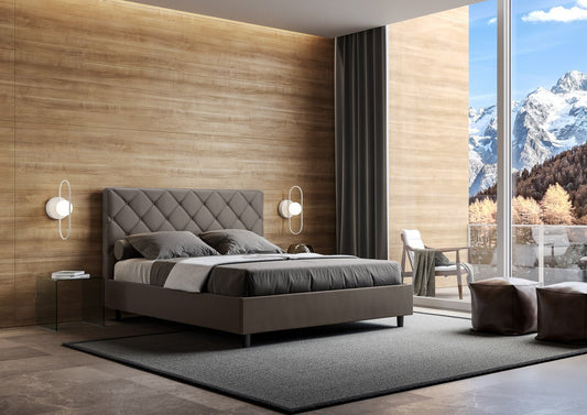 Letto con testata con bottoni a scelta tra giroletto, contenitore o con rete a doghe in similpelle cappuccino - 80x190 estándar individual - JoyShop colchones