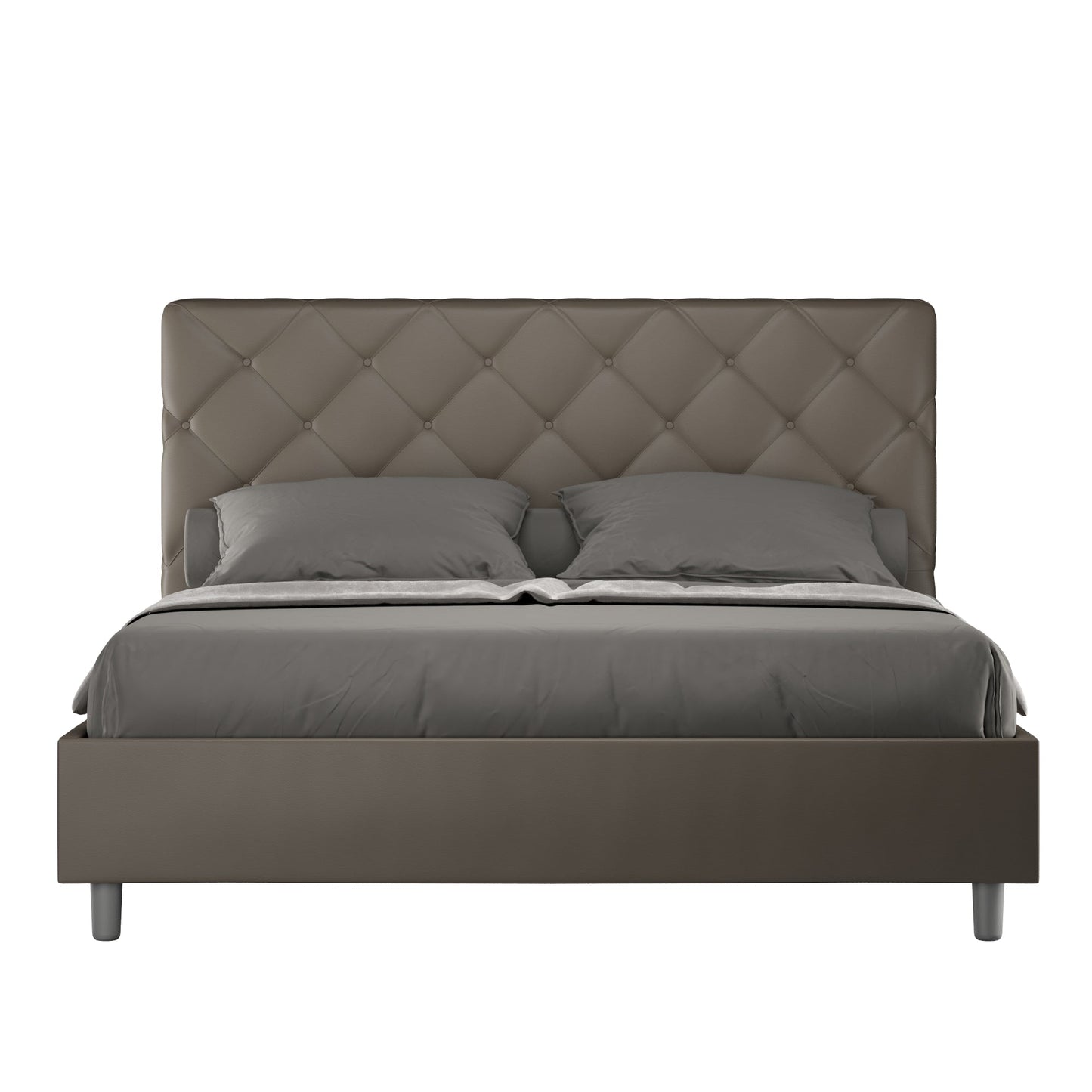 Letto con testata con bottoni a scelta tra giroletto, contenitore o con rete a doghe in similpelle cappuccino - 80x190 estándar individual - JoyShop colchones