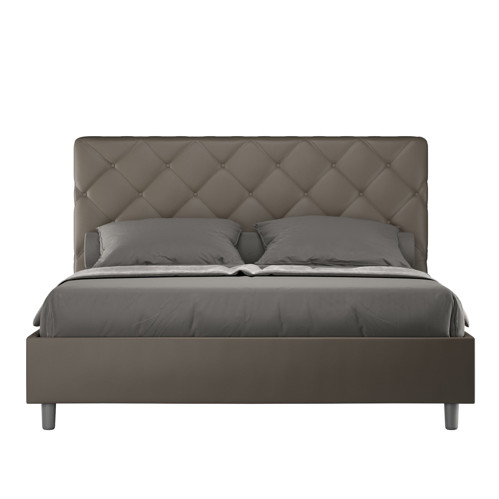 Letto con testata con bottoni a scelta tra giroletto, contenitore o con rete a doghe in similpelle cappuccino - 80x190 estándar individual - JoyShop colchones
