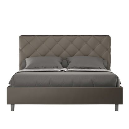 Letto con testata con bottoni a scelta tra giroletto, contenitore o con rete a doghe in similpelle cappuccino - 80x190 estándar individual - JoyShop colchones