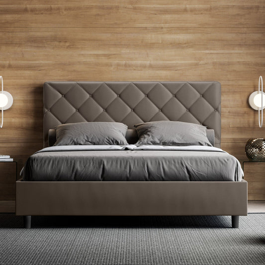 Letto con testata con bottoni a scelta tra giroletto, contenitore o con rete a doghe in similpelle cappuccino - 80x190 estándar individual - JoyShop colchones