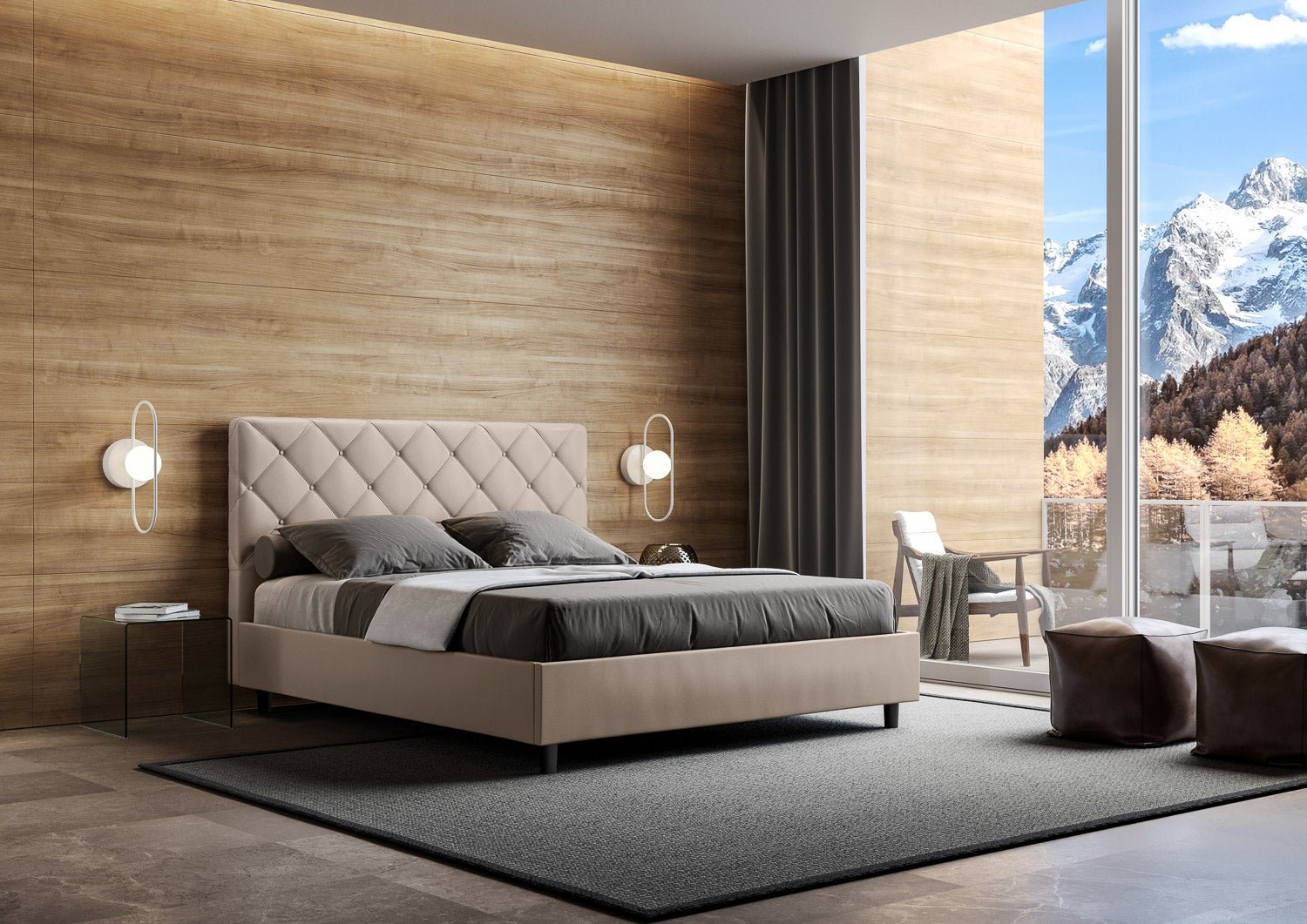 Letto con testata con bottoni a scelta tra giroletto, contenitore o con rete a doghe in similpelle tortora - 80x190 estándar individual - JoyShop colchones
