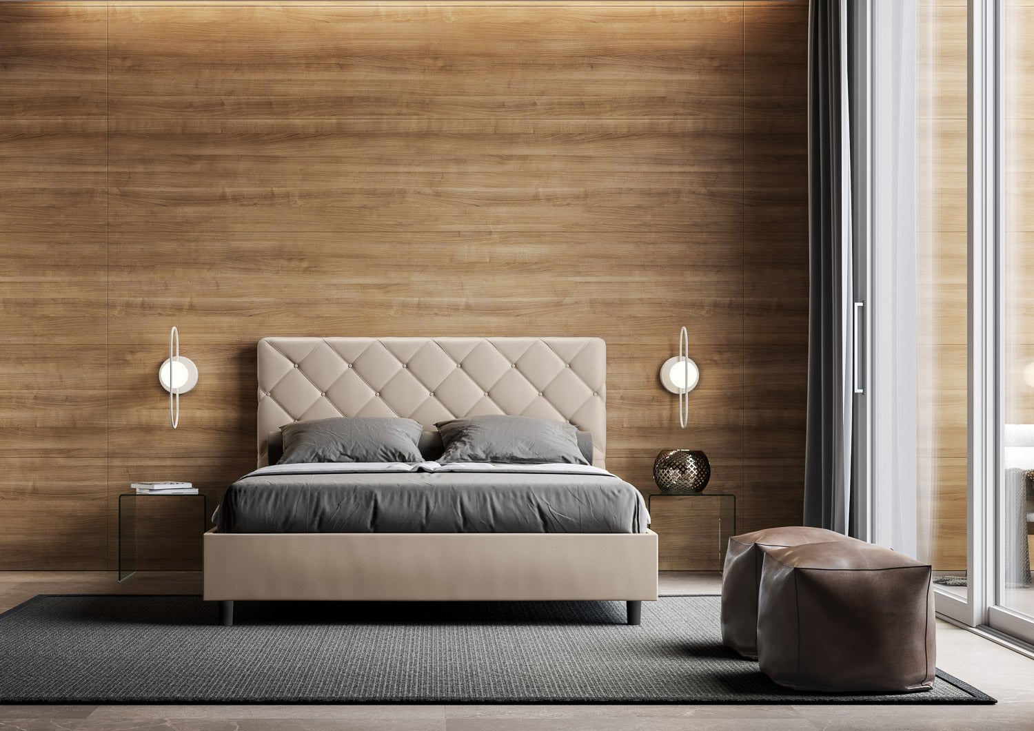 Letto con testata con bottoni a scelta tra giroletto, contenitore o con rete a doghe in similpelle tortora - 80x190 estándar individual - JoyShop colchones