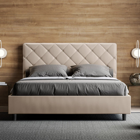 Letto con testata con bottoni a scelta tra giroletto, contenitore o con rete a doghe in similpelle tortora - 80x190 estándar individual - JoyShop colchones