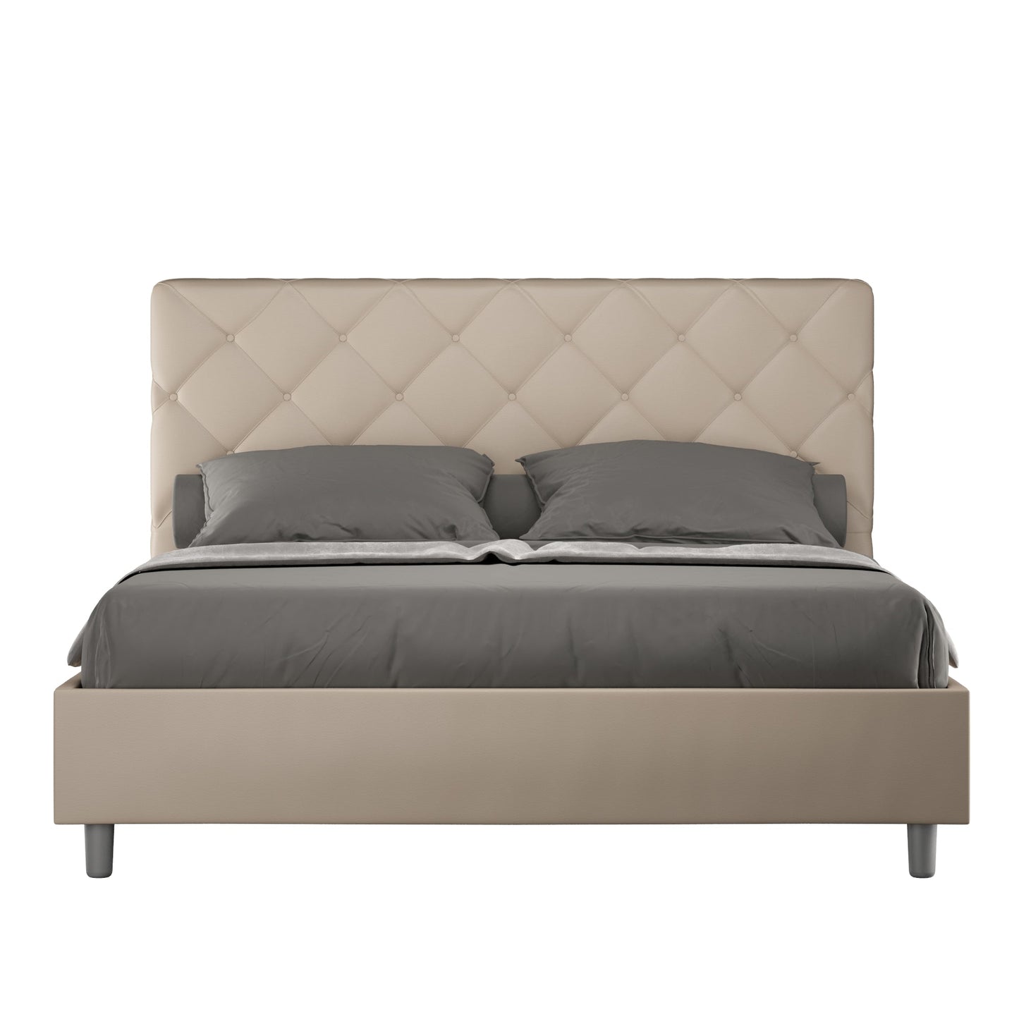 Letto con testata con bottoni a scelta tra giroletto, contenitore o con rete a doghe in similpelle tortora - 80x190 estándar individual - JoyShop colchones