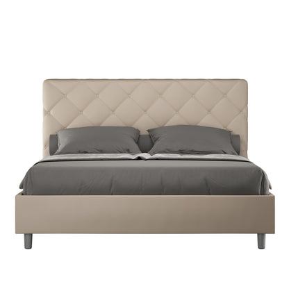 Letto con testata con bottoni a scelta tra giroletto, contenitore o con rete a doghe in similpelle tortora - 80x190 estándar individual - JoyShop colchones