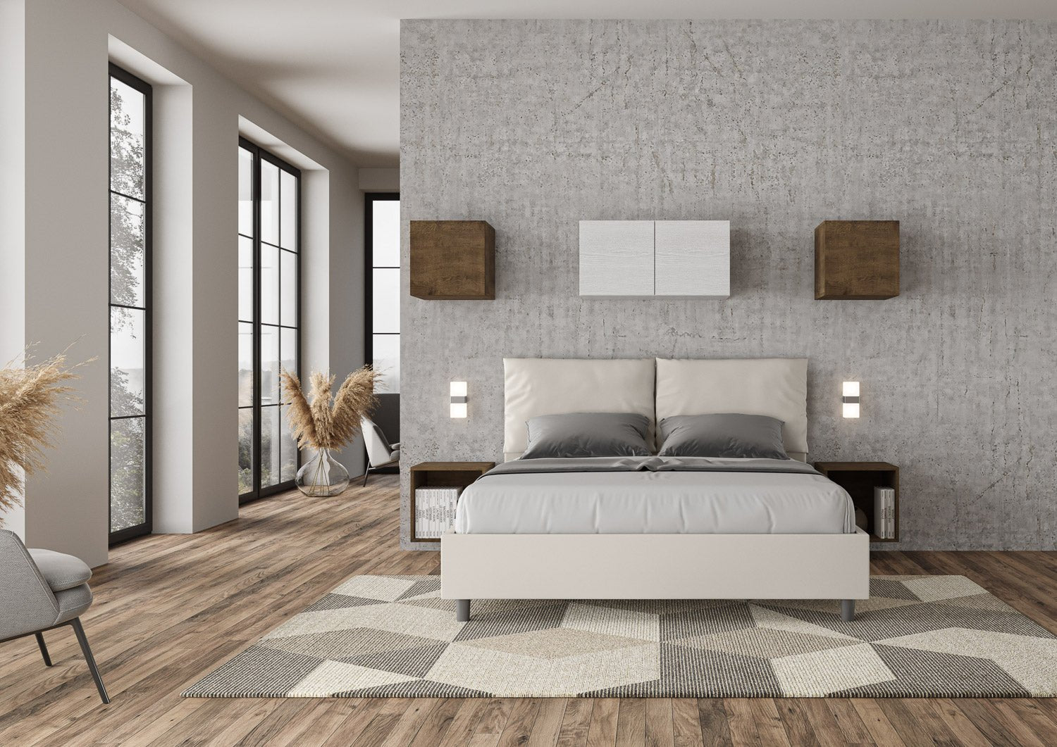 Cama con cabecera y almohadas a elección, con contenedor o con somier de lamas. Tejido hidrorrepelente blanco - 80x190 estándar individual - JoyShop Colchones