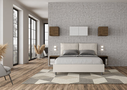 Cama con cabecera y almohadas a elección, con contenedor o con somier de lamas. Tejido hidrorrepelente blanco - 80x190 estándar individual - JoyShop Colchones