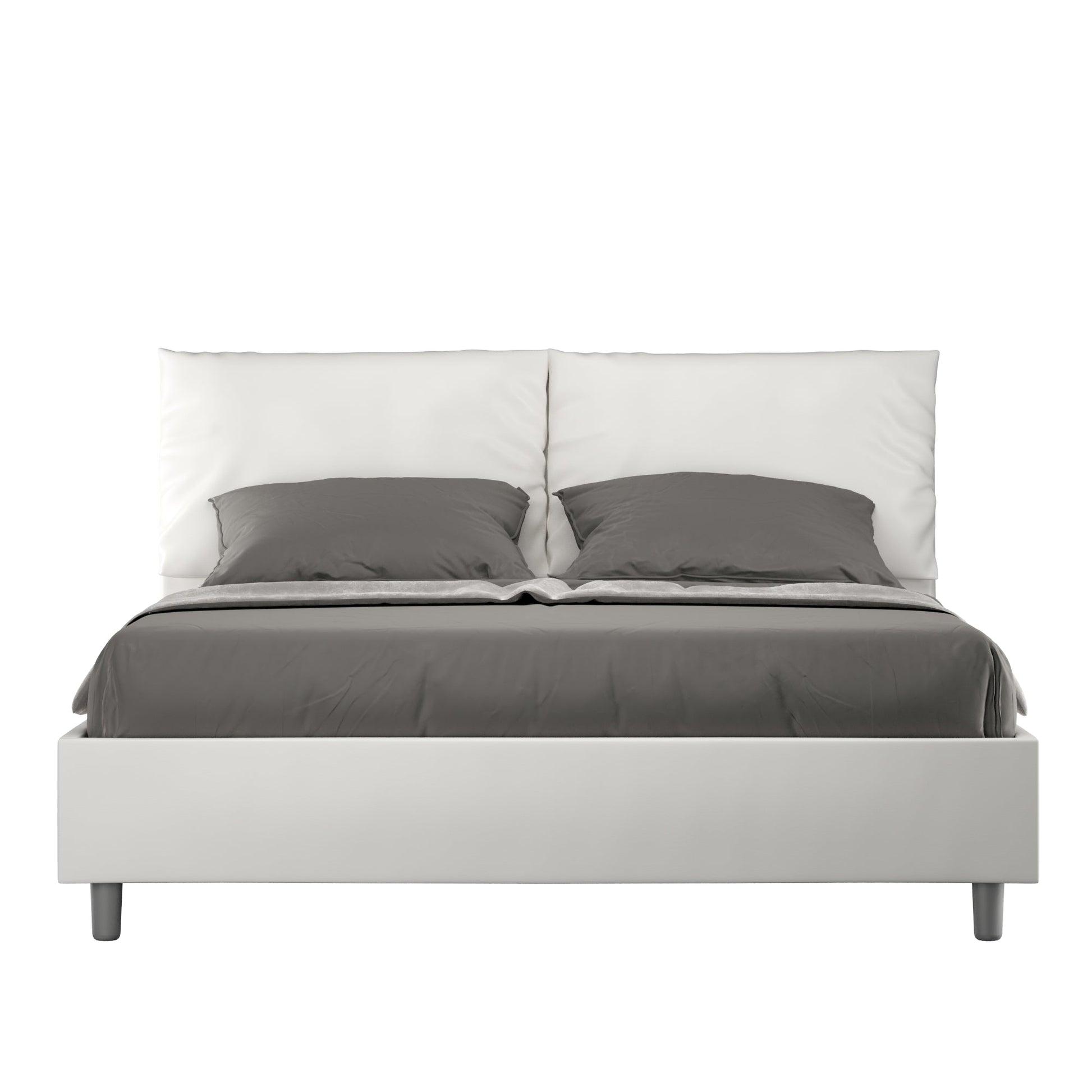 Cama con cabecera y almohadas a elección, con contenedor o con somier de lamas. Tejido hidrorrepelente blanco - 80x190 estándar individual - JoyShop Colchones