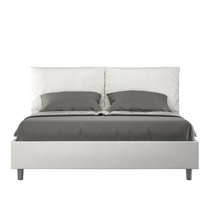 Cama con cabecera y almohadas a elección, con contenedor o con somier de lamas. Tejido hidrorrepelente blanco - 80x190 estándar individual - JoyShop Colchones