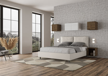 Cama con cabecera y almohadas a elección, con contenedor o con somier de lamas. Tejido hidrorrepelente blanco - 80x190 estándar individual - JoyShop Colchones