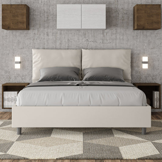 Cama con cabecera y almohadas a elección, con contenedor o con somier de lamas. Tejido hidrorrepelente blanco - 80x190 estándar individual - JoyShop Colchones