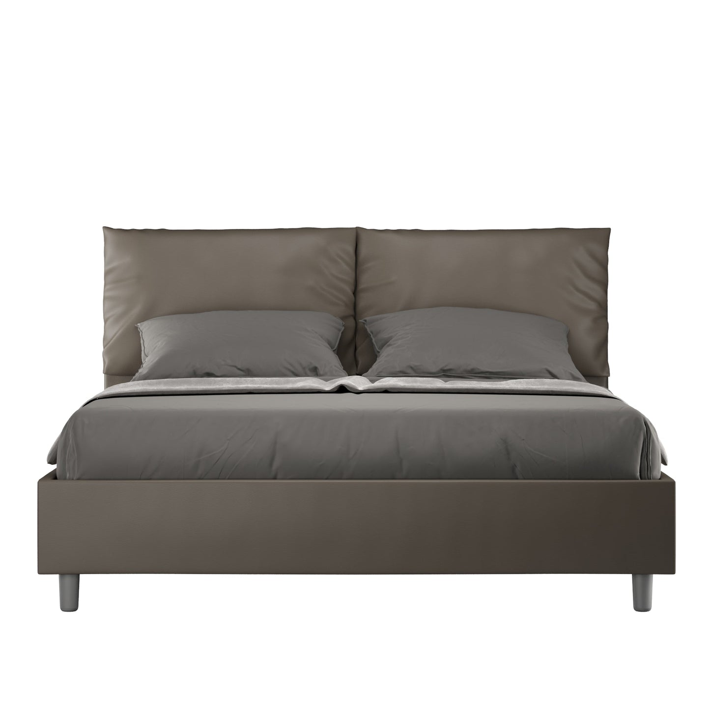 Cama con cabecera y almohadas a elección, con contenedor o con somier de lamas. Tejido hidrorrepelente color capuchino - 80x190 estándar individual - JoyShop Colchones