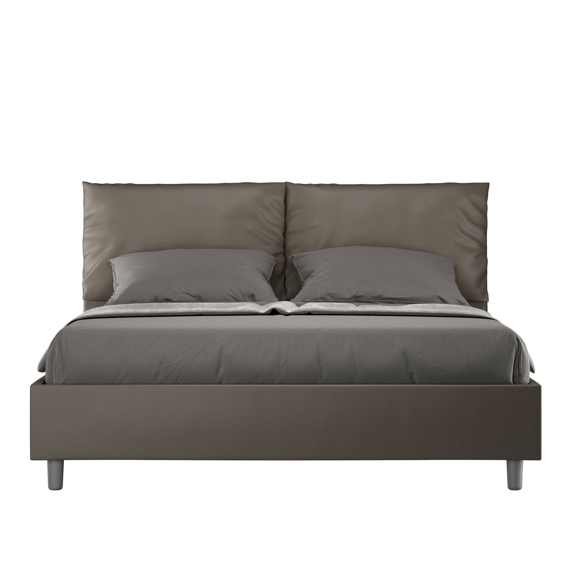 Cama con cabecera y almohadas a elección, con contenedor o con somier de lamas. Tejido hidrorrepelente color capuchino - 80x190 estándar individual - JoyShop Colchones