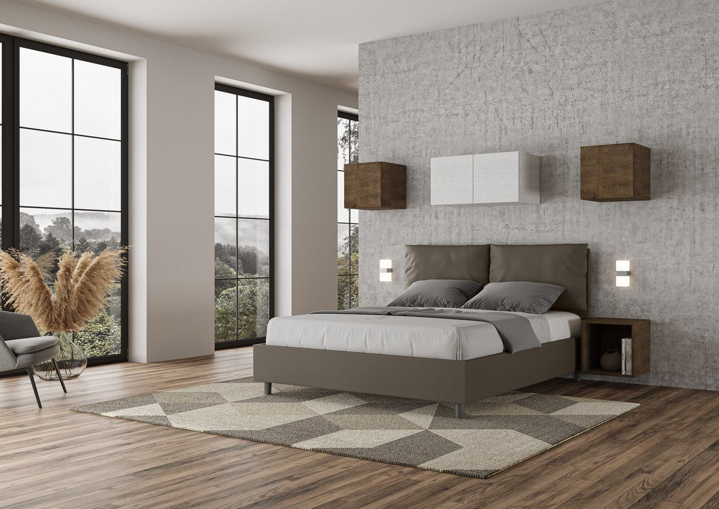 Cama con cabecera y almohadas a elección, con contenedor o con somier de lamas. Tejido hidrorrepelente color capuchino - 80x190 estándar individual - JoyShop Colchones