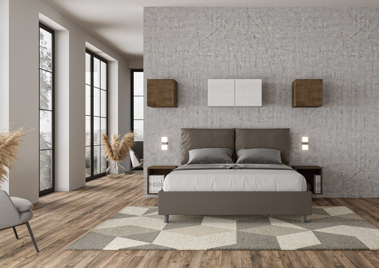 Cama con cabecera y almohadas a elección, con contenedor o con somier de lamas. Tejido hidrorrepelente color capuchino - 80x190 estándar individual - JoyShop Colchones