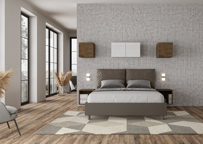 Cama con cabecera y almohadas a elección, con contenedor o con somier de lamas. Tejido hidrorrepelente color capuchino - 80x190 estándar individual - JoyShop Colchones