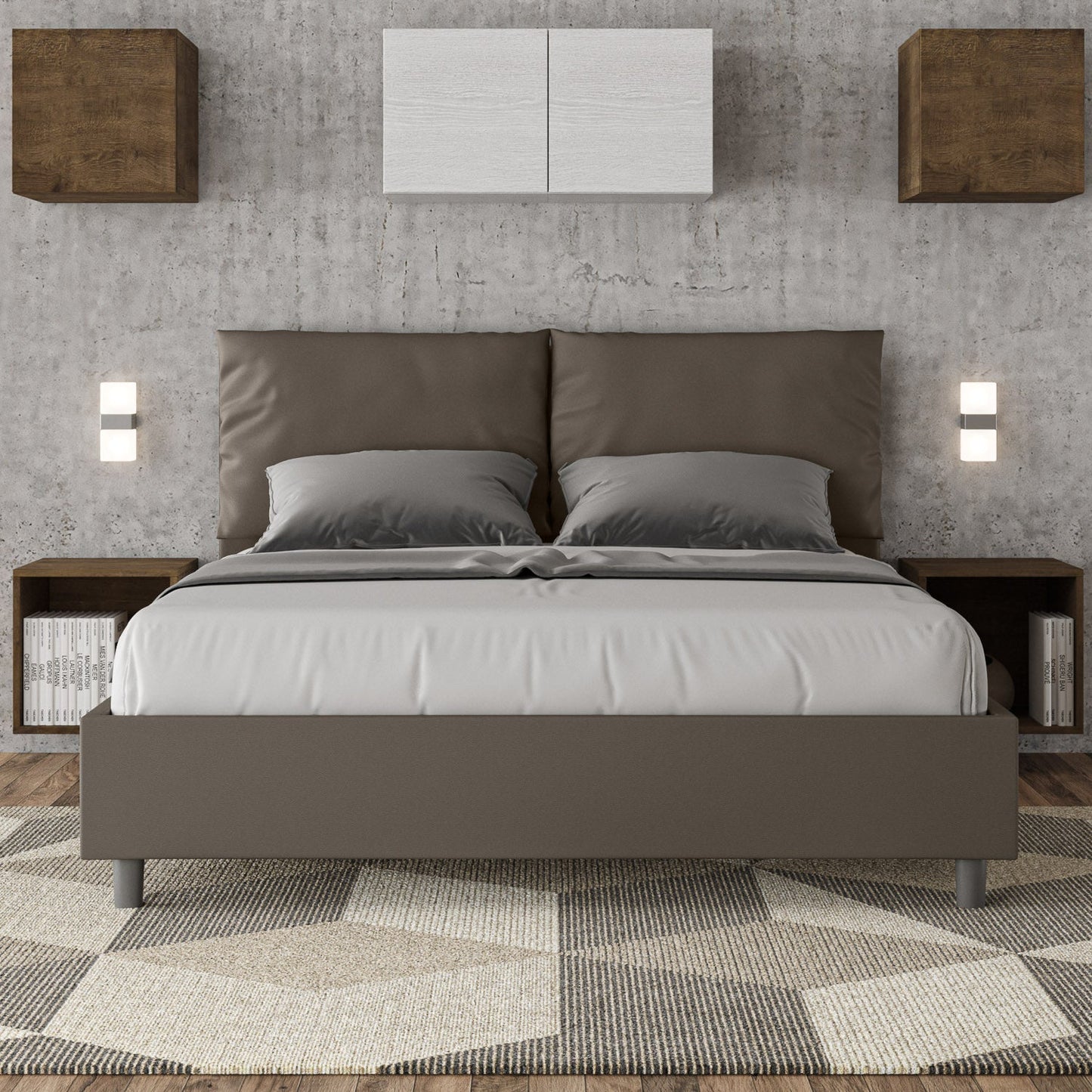 Cama con cabecera y almohadas a elección, con contenedor o con somier de lamas. Tejido hidrorrepelente color capuchino - 80x190 estándar individual - JoyShop Colchones