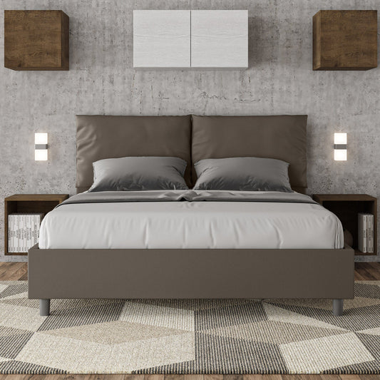 Cama con cabecera y almohadas a elección, con contenedor o con somier de lamas. Tejido hidrorrepelente color capuchino - 80x190 estándar individual - JoyShop Colchones