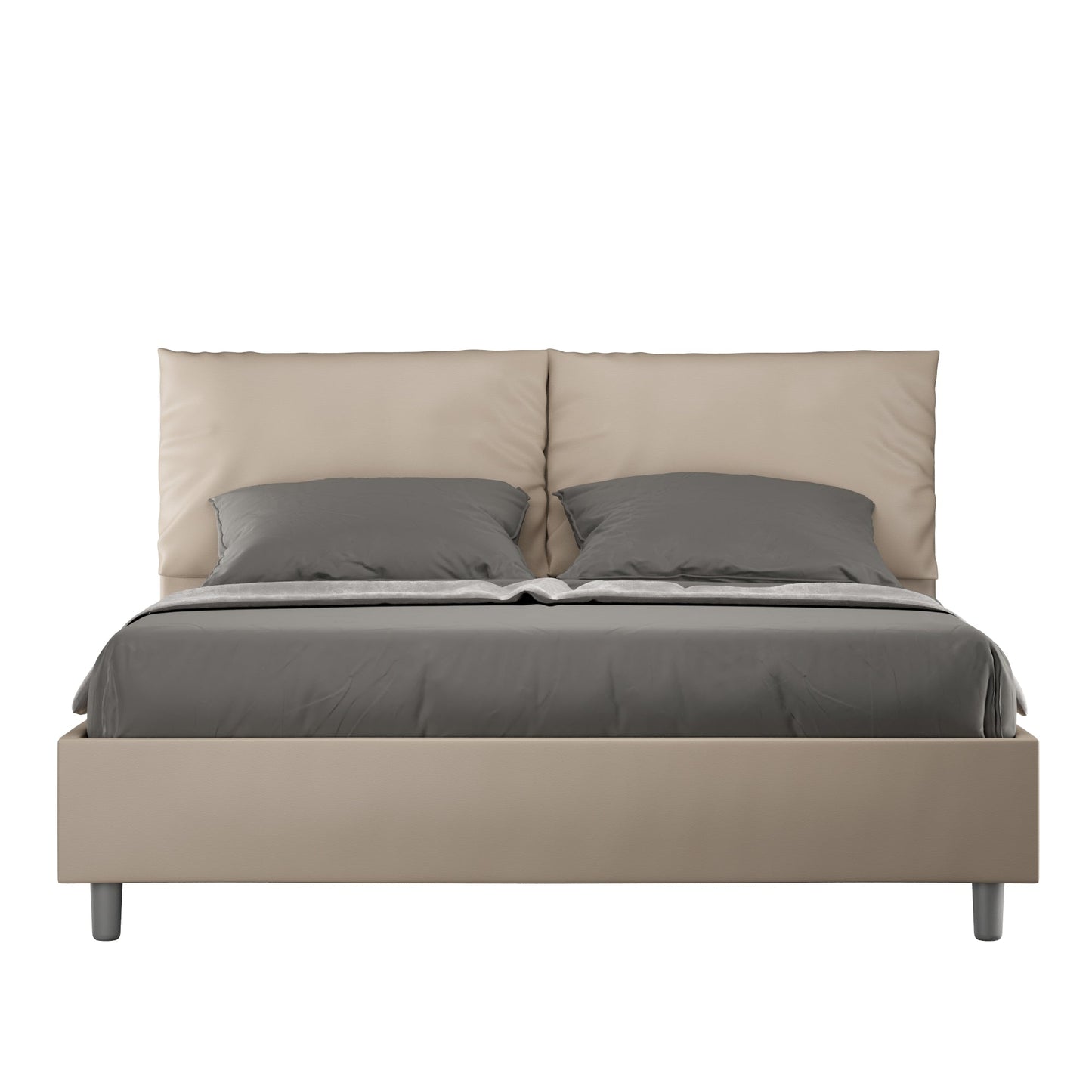 Cama con cabecera y almohadas a elección, con contenedor o con somier de lamas. Tejido hidrorrepelente color topo - 80x190 estándar individual - JoyShop Colchones