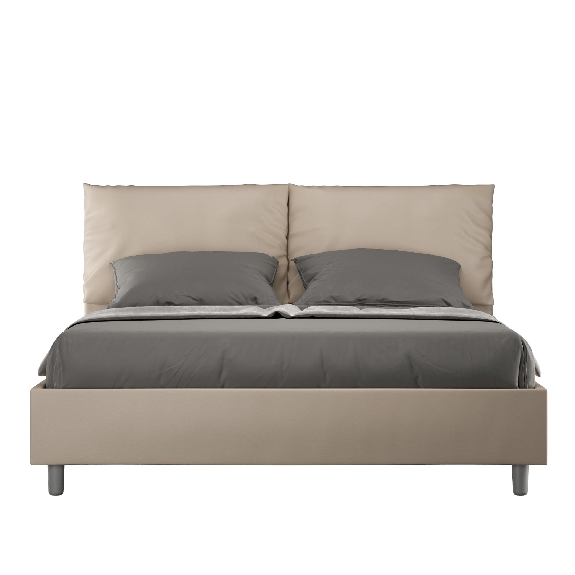 Cama con cabecera y almohadas a elección, con contenedor o con somier de lamas. Tejido hidrorrepelente color topo - 80x190 estándar individual - JoyShop Colchones