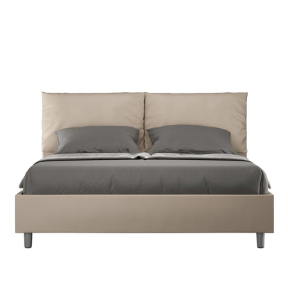 Cama con cabecera y almohadas a elección, con contenedor o con somier de lamas. Tejido hidrorrepelente color topo - 80x190 estándar individual - JoyShop Colchones
