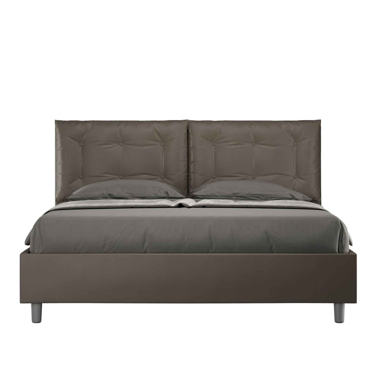 Cama con cabecera y almohadas con botones a elección, con contenedor o con somier de lamas en similpiel Cappuccino - 80x190 Individual estándar - JoyShop Colchones