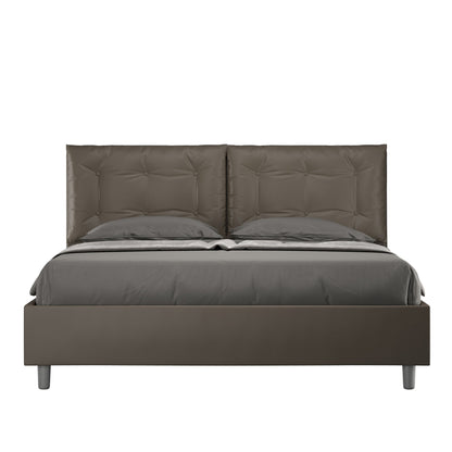 Cama con cabecera y almohadas con botones a elección, con contenedor o con somier de lamas en similpiel Cappuccino - 80x190 Individual estándar - JoyShop Colchones