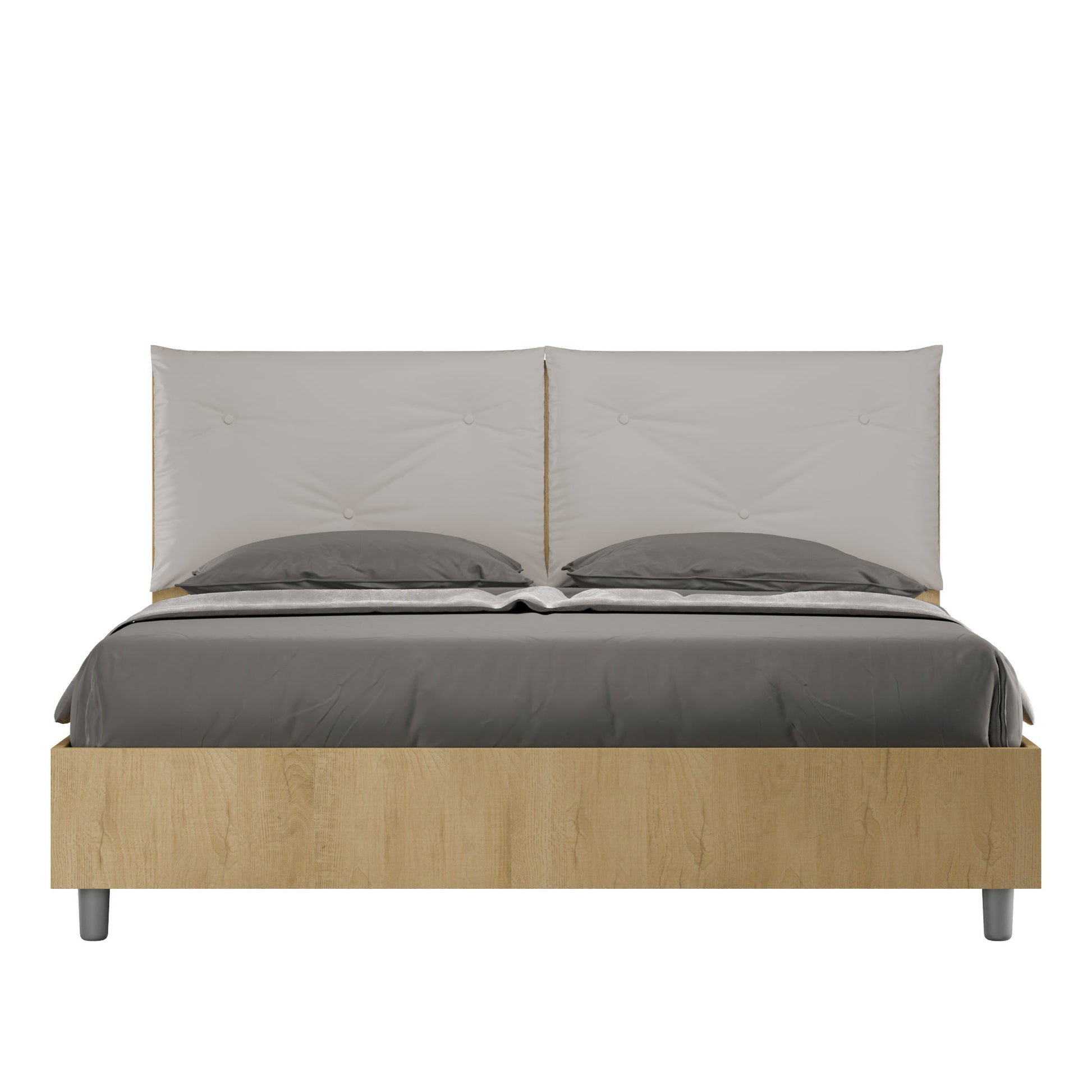 Letto Eco Appia Quercia Testata Tortora - vista sfondo bianco