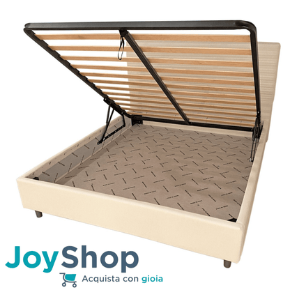Letto Piazza e Mezzo Tessuto Cappuccino con Testata Trapuntata – Giroletto, Contenitore o con Rete | AGATA - 120x190 Piazza e mezzo standard - JoyShop Materassi
