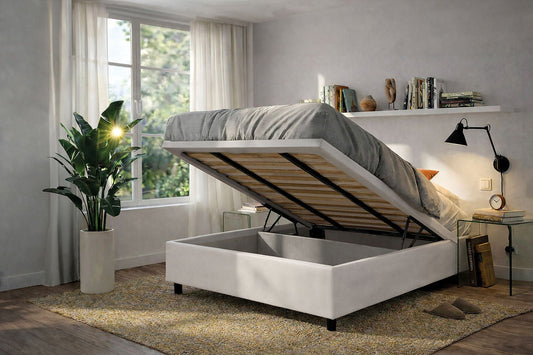 Letto Scrigno Bianco – Contenitore Imbottito, Testata a Scelta - JoyShop Materassi 2