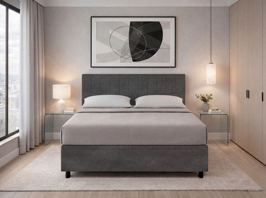 Letto Scrigno Grigio – Contenitore Imbottito, Testata a Scelta - JoyShop Materassi 2