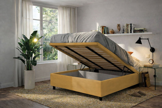 Letto Scrigno Ocra – Contenitore Imbottito, Testata a Scelta - JoyShop Materassi 3
