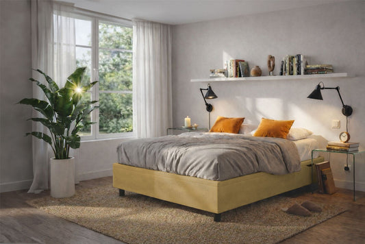 Letto Scrigno Ocra – Contenitore Imbottito, Testata a Scelta - JoyShop Materassi 2