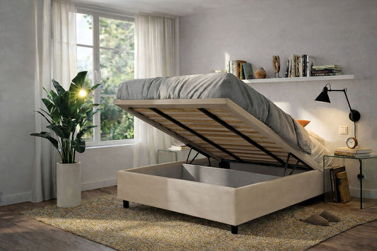 Letto Scrigno Sabbia – Contenitore Imbottito, Testata a Scelta - JoyShop Materassi 3