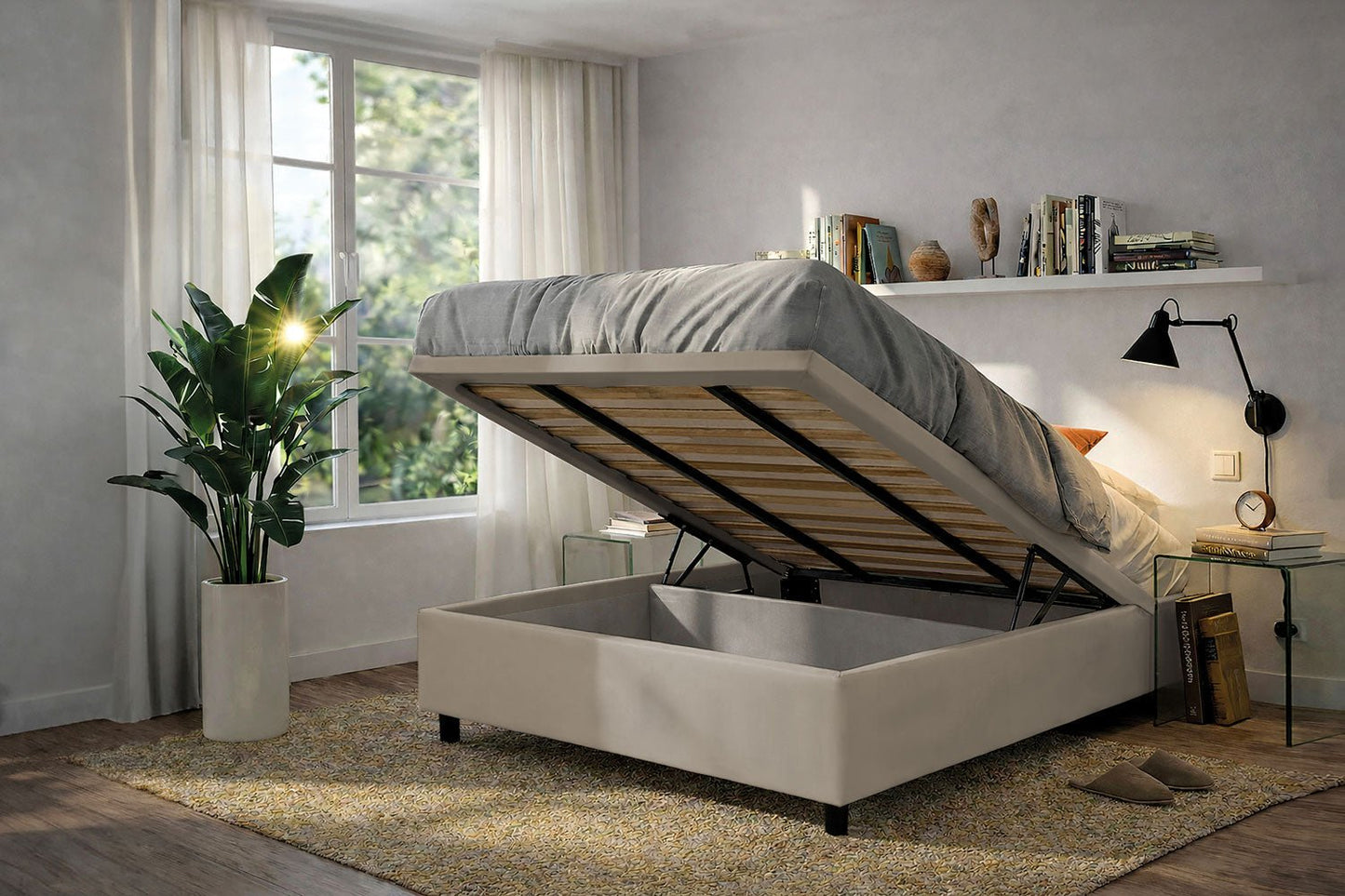 Letto Scrigno Tortora – Contenitore Imbottito, Testata a Scelta - JoyShop Materassi 2