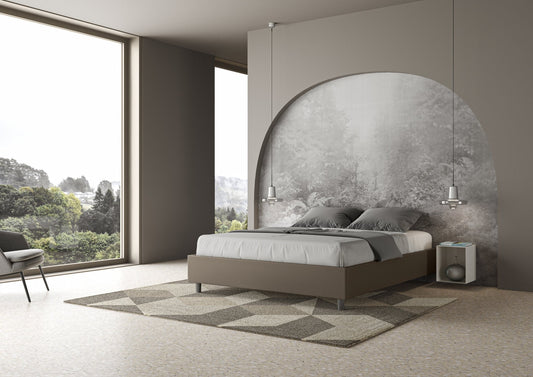 Letto senza Testata a scelta giroletto, contenitore o con rete a doghe Similpelle Cappuccino - 80x190 Singolo standard - JoyShop Materassi