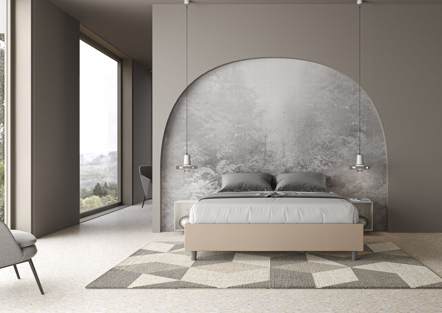 Letto sin cabecera a elección, con contenedor o con somier de lamas Similpelle Tortora - 80x190 Individual estándar - JoyShop Colchones