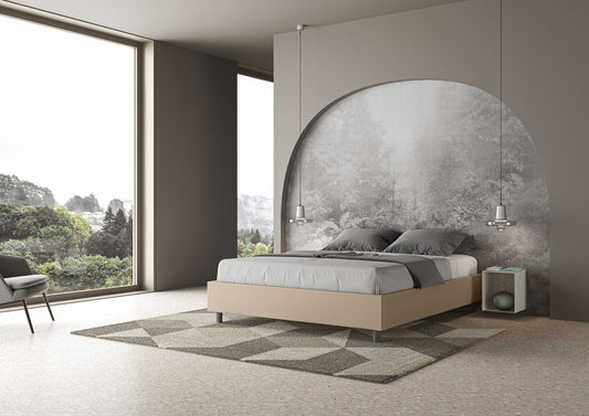 Letto senza Testata a scelta giroletto, contenitore o con rete a doghe Similpelle Tortora - 80x190 Singolo standard - JoyShop Materassi