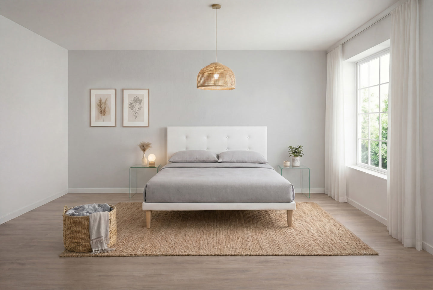 Letto Trama Bianco testata Button (160 matrimoniale)