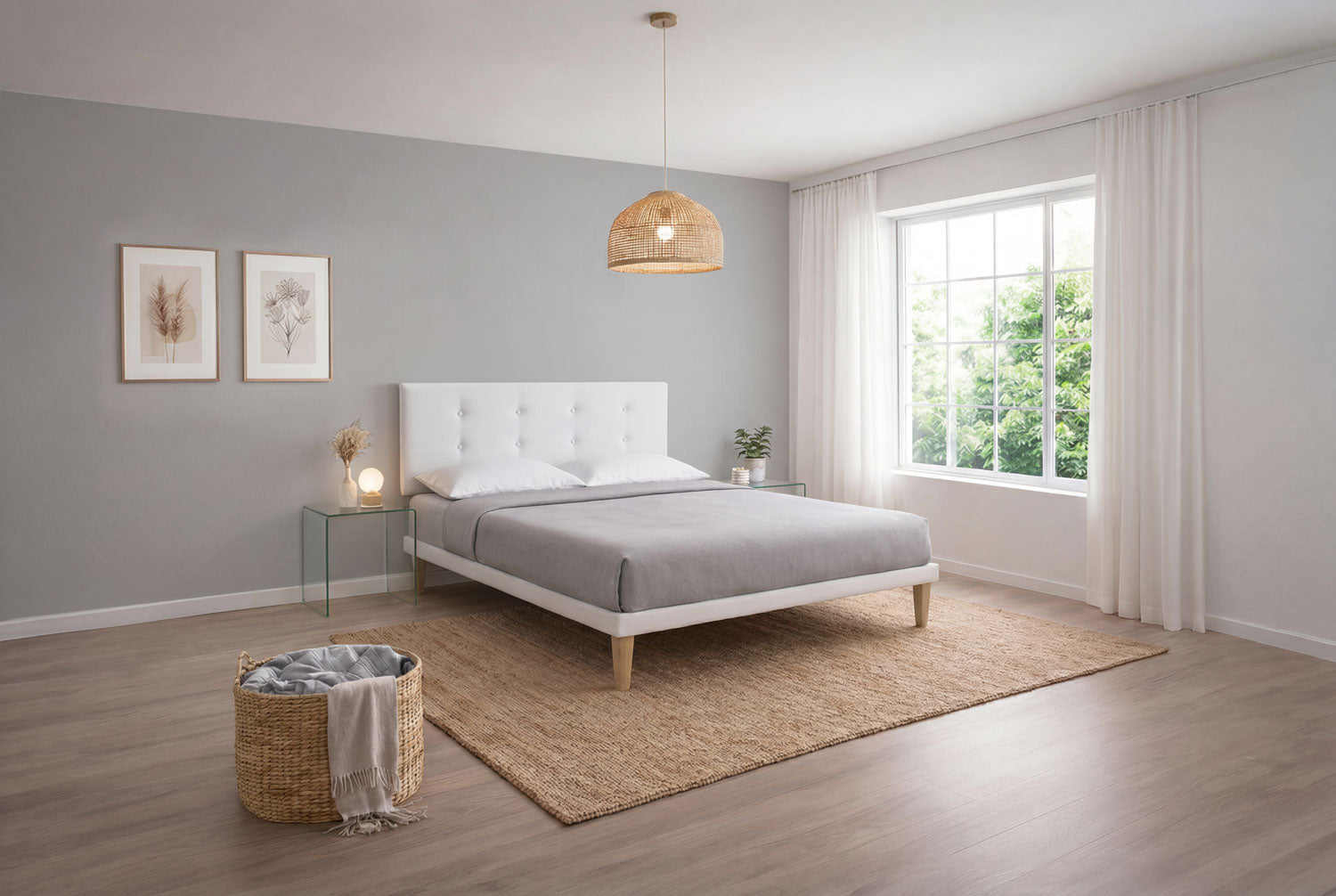 Letto Trama Bianco testata Button - dettaglio