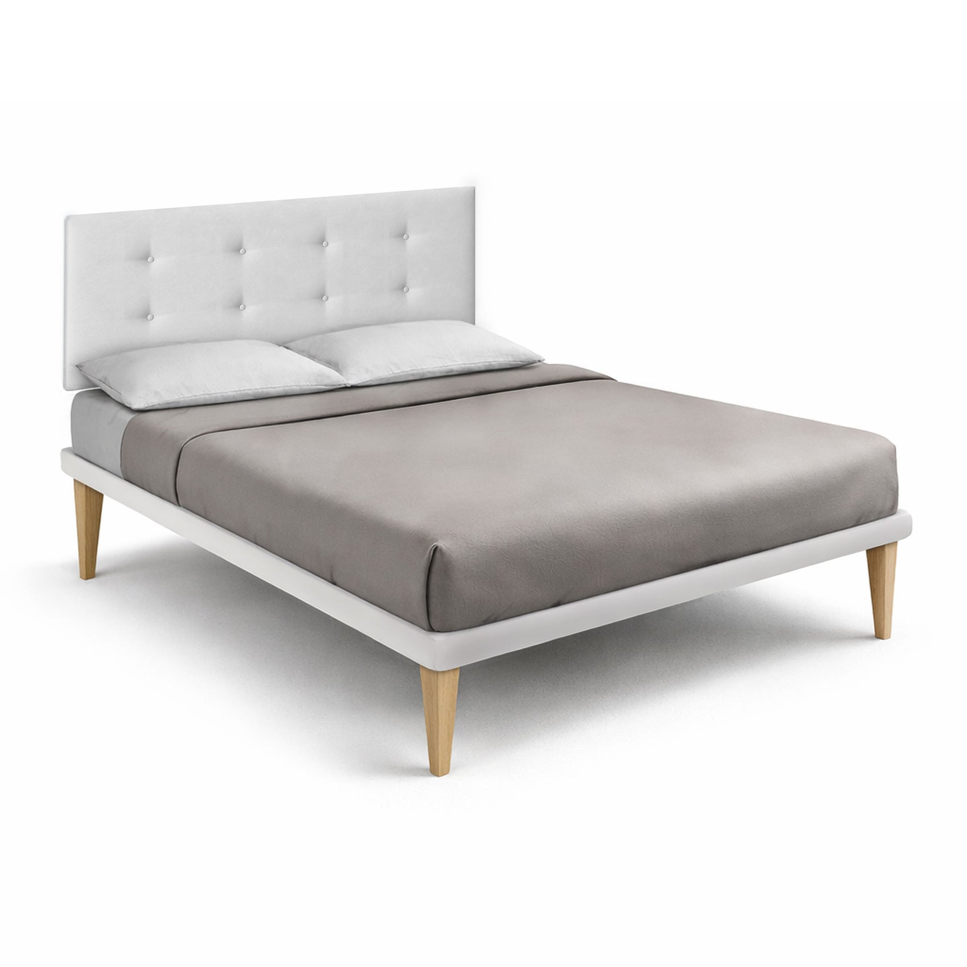 Letto Trama Bianco testata Button - vista frontale