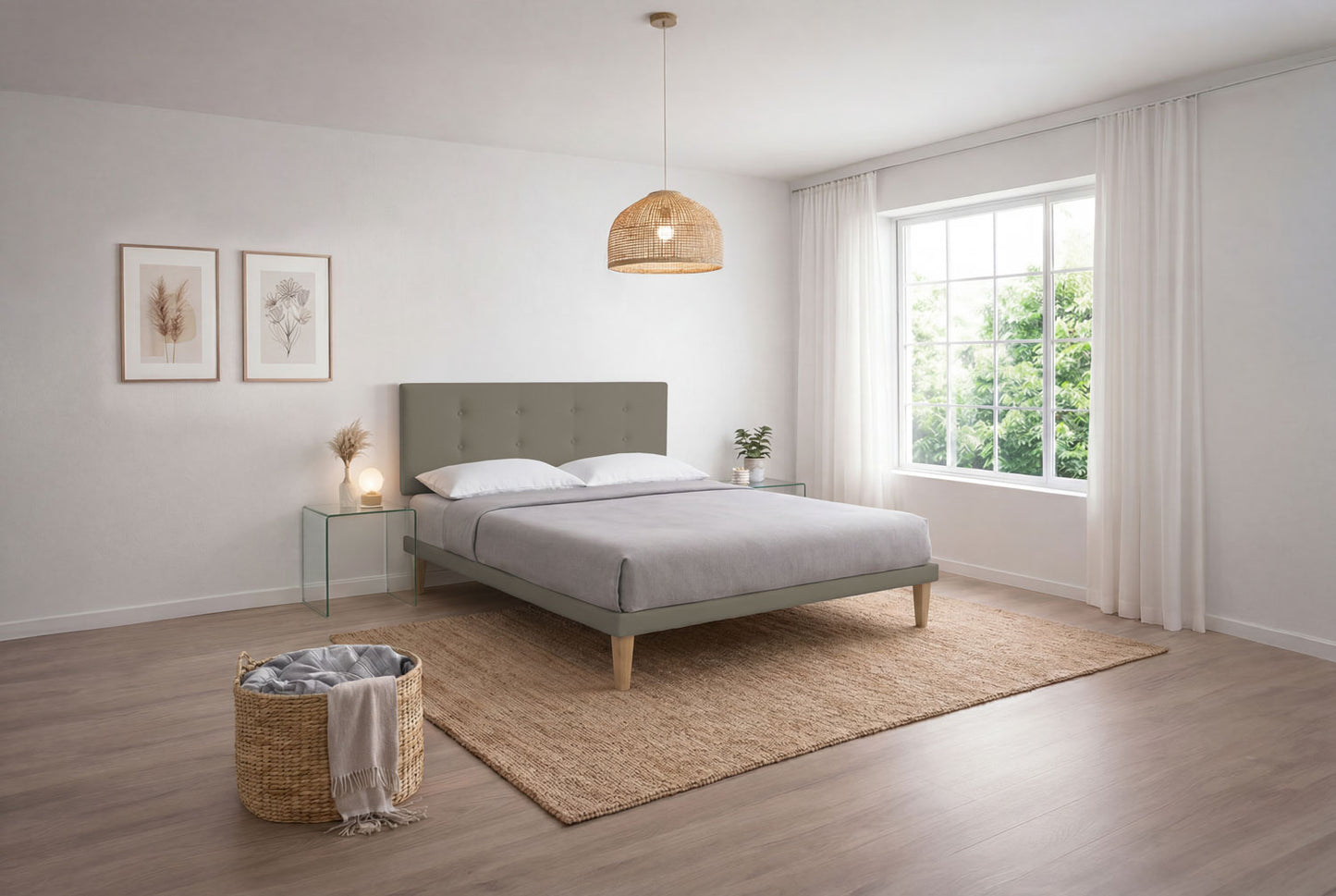 Letto Trama Cappuccino testata Button - dettaglio