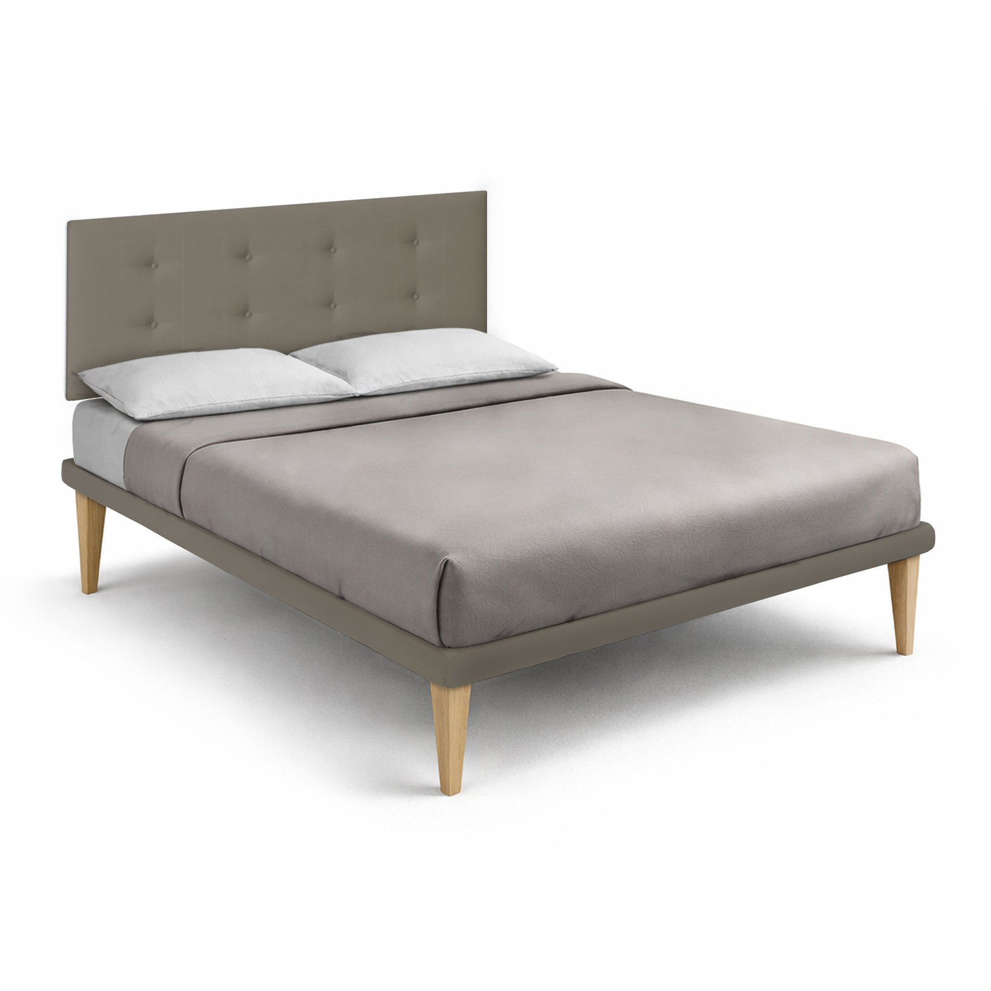 Letto Trama Cappuccino testata Button - vista frontale